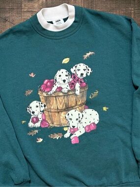 Gopher Sport Vintage Dalmatian Sweatshirt Crewneck Sweater Dogs Apple Basket XL
